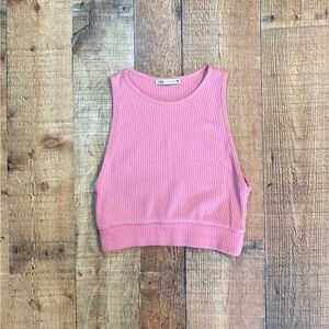 Zara Pink Sleeveless Crop Tank Top Size Small Ribbed Texture EUC Summer Vacation